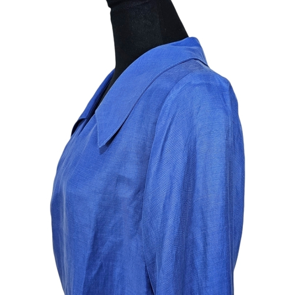 R.G. Kane Linen Blend V-Neck Wrap Front Blouse Balloon Sleeve Blue Size Large - Picture 10 of 13